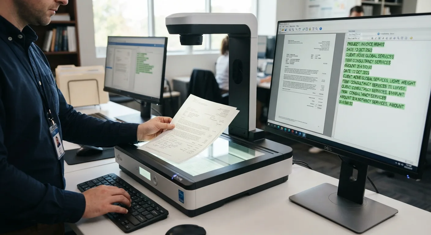 Digitizing a printed document with a flatbed scanner and OCR software