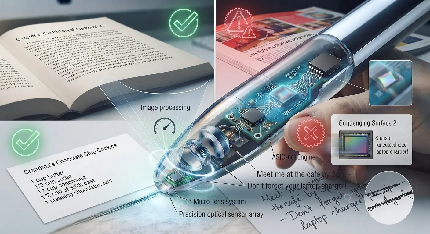 Comparing what a pen scanner reads well against a poor scan example