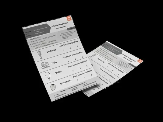 Phonics practice worksheets used with a reading pen